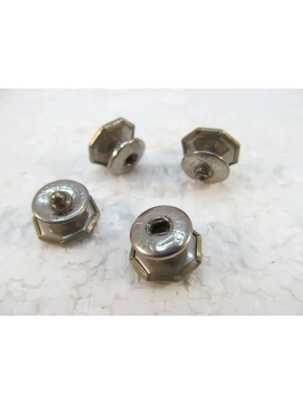 Vintage Octagonal Silver Tone Mother of Pearl Snap Link Cufflinks Double Sided